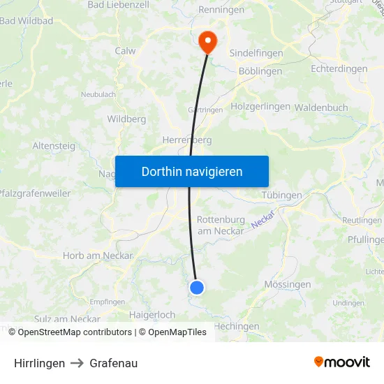 Hirrlingen to Grafenau map