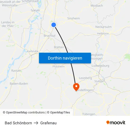 Bad Schönborn to Grafenau map