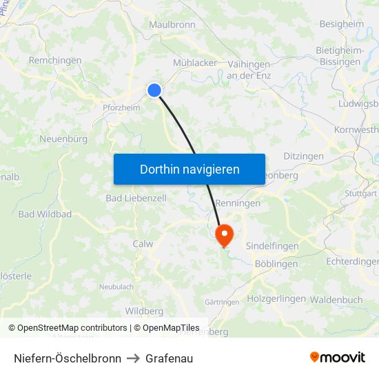 Niefern-Öschelbronn to Grafenau map
