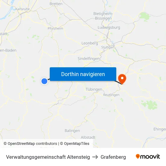 Verwaltungsgemeinschaft Altensteig to Grafenberg map