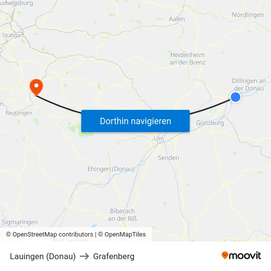 Lauingen (Donau) to Grafenberg map
