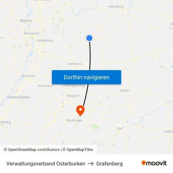 Verwaltungsverband Osterburken to Grafenberg map