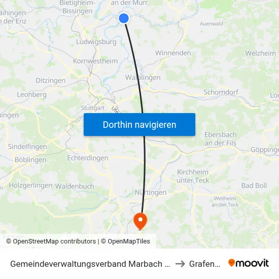 Gemeindeverwaltungsverband Marbach am Neckar to Grafenberg map