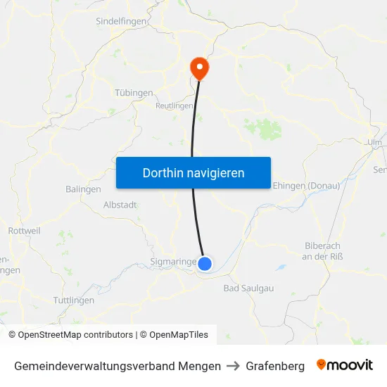 Gemeindeverwaltungsverband Mengen to Grafenberg map