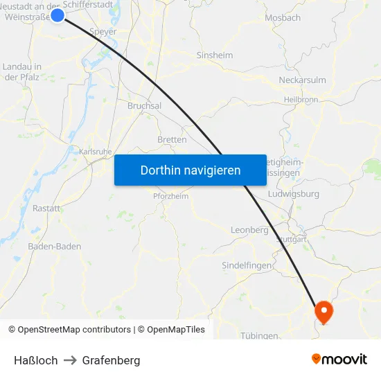 Haßloch to Grafenberg map