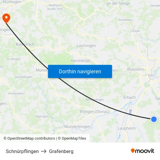 Schnürpflingen to Grafenberg map