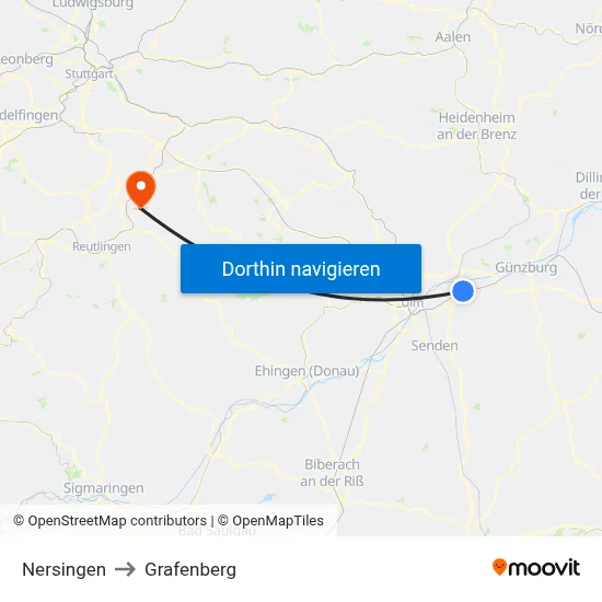 Nersingen to Grafenberg map