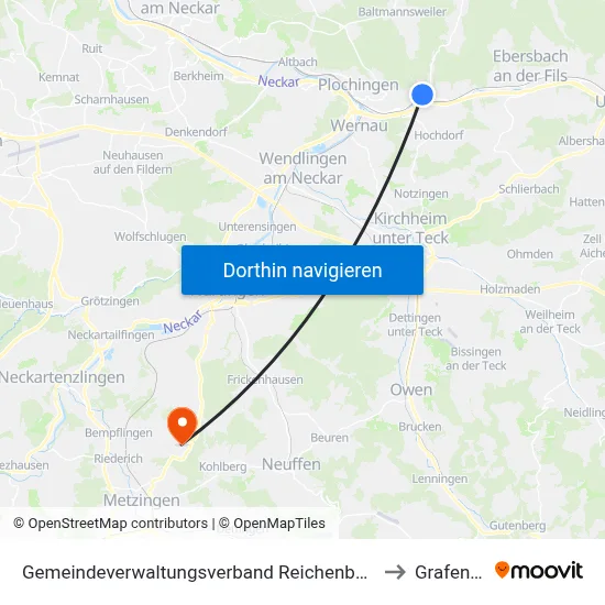 Gemeindeverwaltungsverband Reichenbach An Der Fils to Grafenberg map