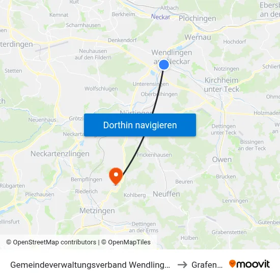 Gemeindeverwaltungsverband Wendlingen am Neckar to Grafenberg map