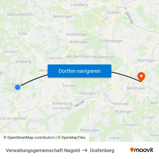 Verwaltungsgemeinschaft Nagold to Grafenberg map