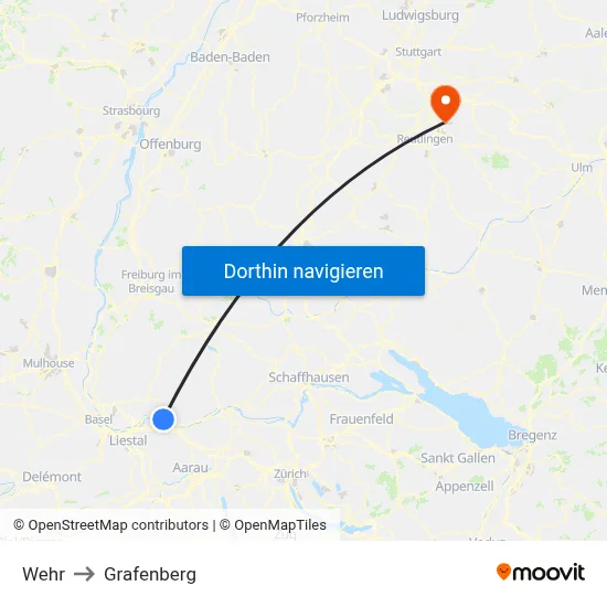 Wehr to Grafenberg map