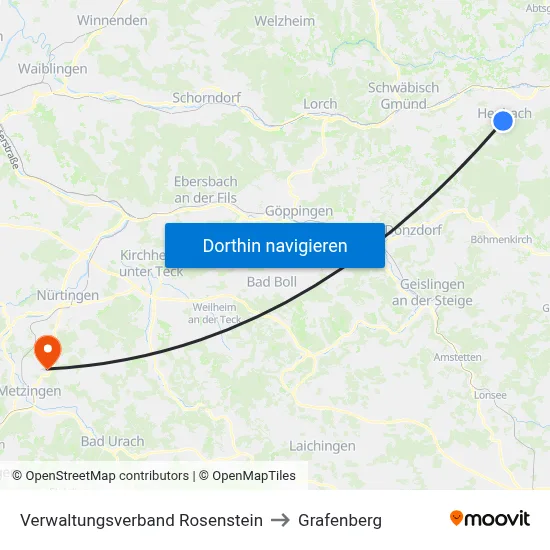 Verwaltungsverband Rosenstein to Grafenberg map