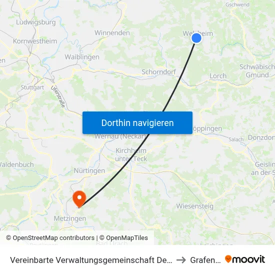 Vereinbarte Verwaltungsgemeinschaft Der Stadt Welzheim to Grafenberg map