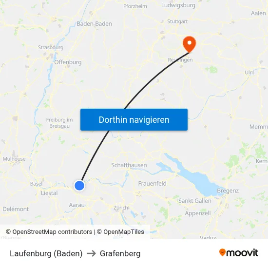 Laufenburg (Baden) to Grafenberg map