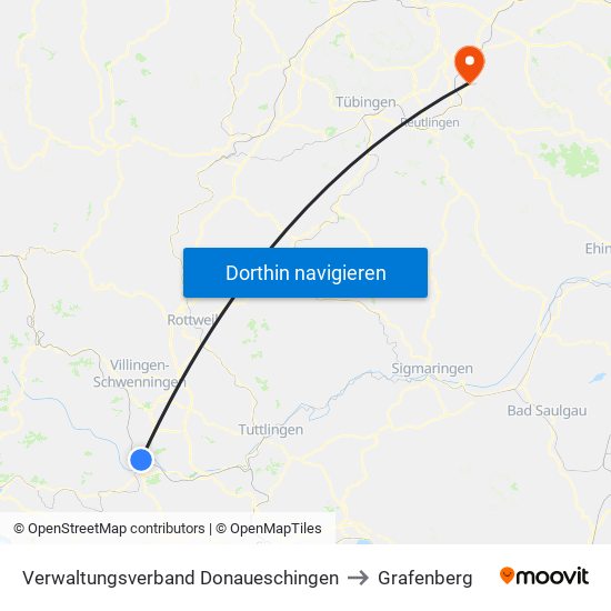 Verwaltungsverband Donaueschingen to Grafenberg map