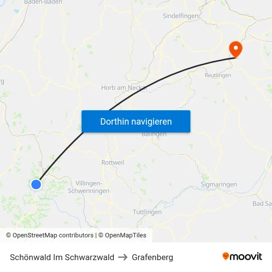 Schönwald Im Schwarzwald to Grafenberg map
