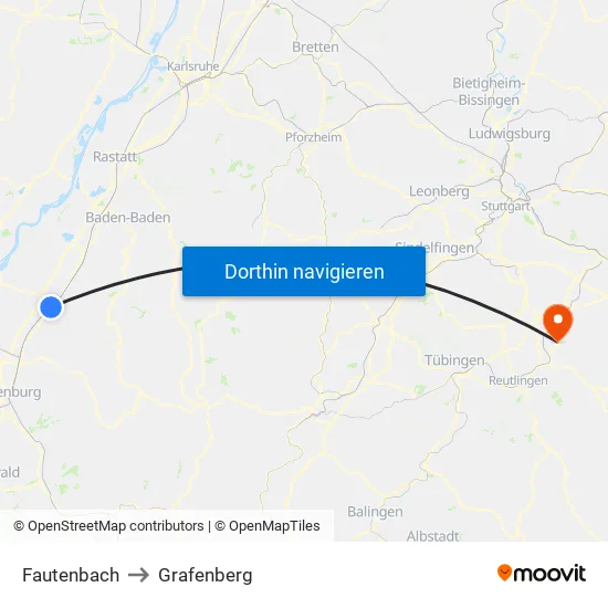 Fautenbach to Grafenberg map