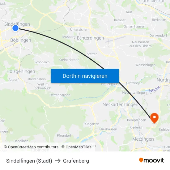 Sindelfingen (Stadt) to Grafenberg map