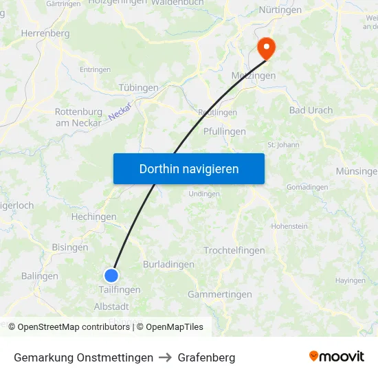 Gemarkung Onstmettingen to Grafenberg map