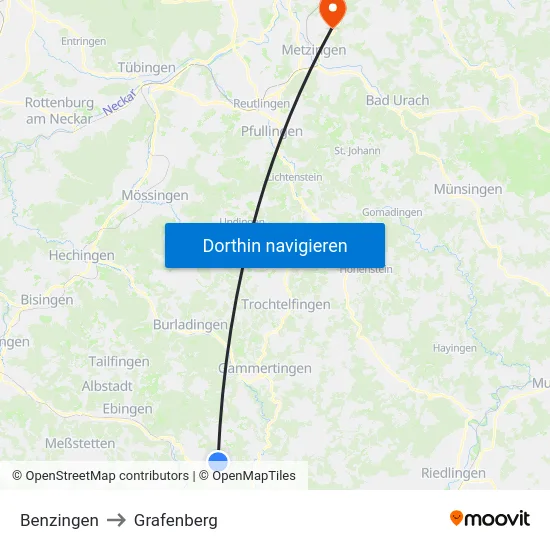 Benzingen to Grafenberg map