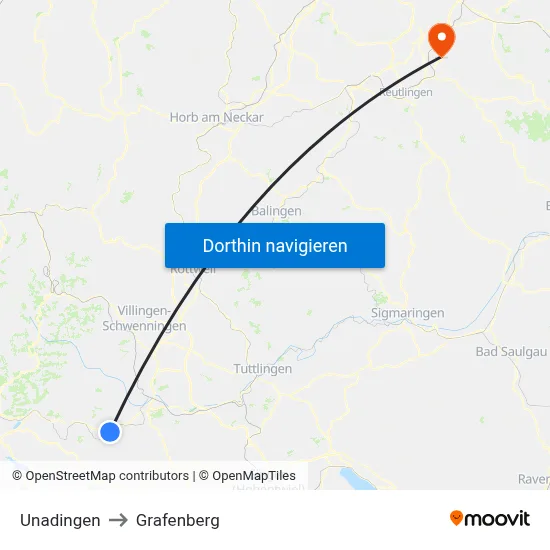 Unadingen to Grafenberg map