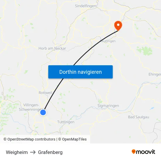 Weigheim to Grafenberg map