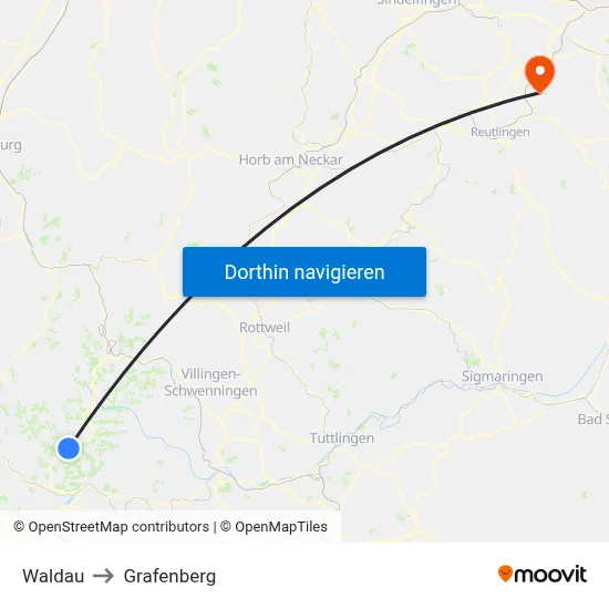 Waldau to Grafenberg map