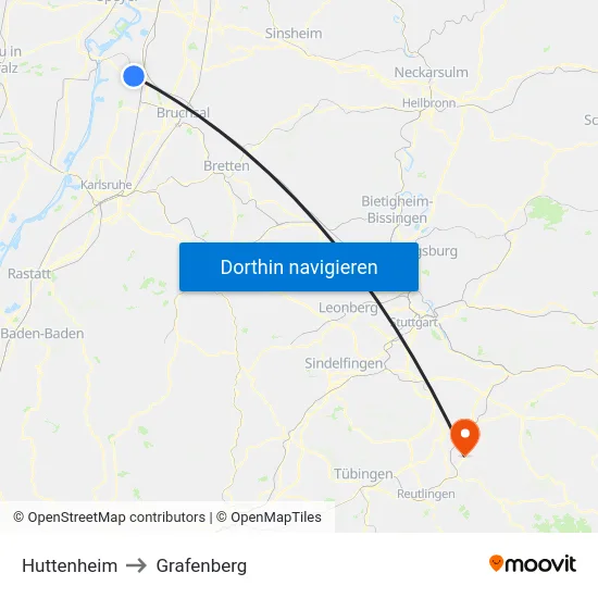 Huttenheim to Grafenberg map