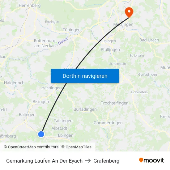 Gemarkung Laufen An Der Eyach to Grafenberg map