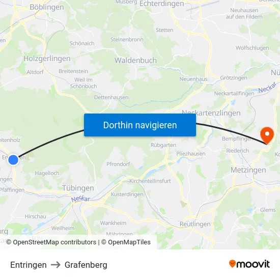 Entringen to Grafenberg map