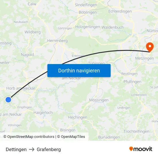Dettingen to Grafenberg map