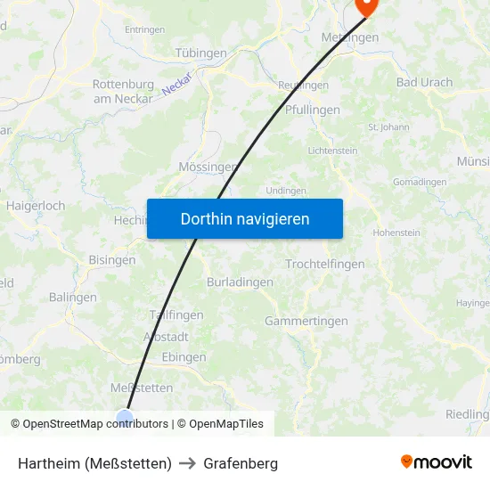 Hartheim (Meßstetten) to Grafenberg map