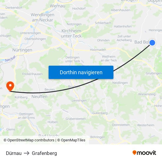 Dürnau to Grafenberg map