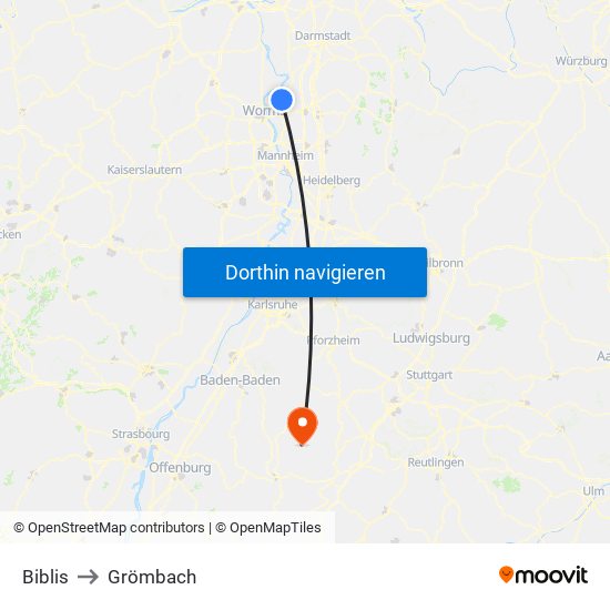 Biblis to Grömbach map