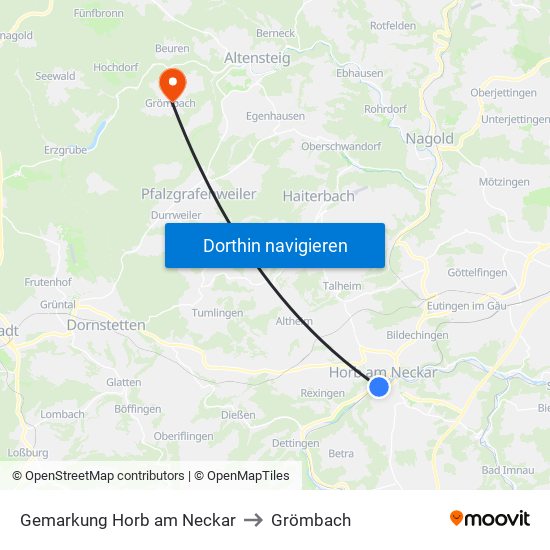 Gemarkung Horb am Neckar to Grömbach map