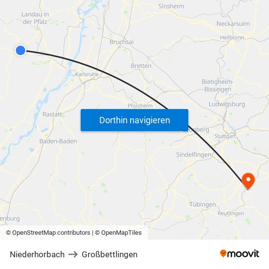 Niederhorbach to Großbettlingen map