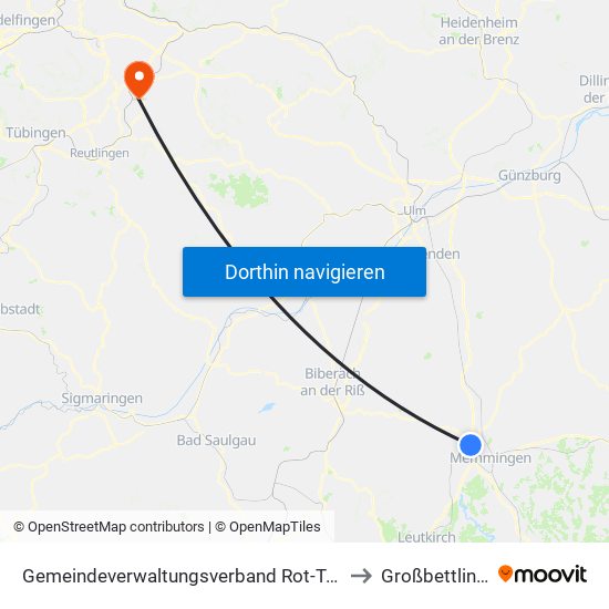Gemeindeverwaltungsverband Rot-Tannheim to Großbettlingen map