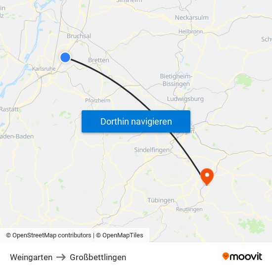 Weingarten to Großbettlingen map