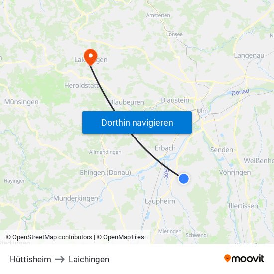 Hüttisheim to Laichingen map