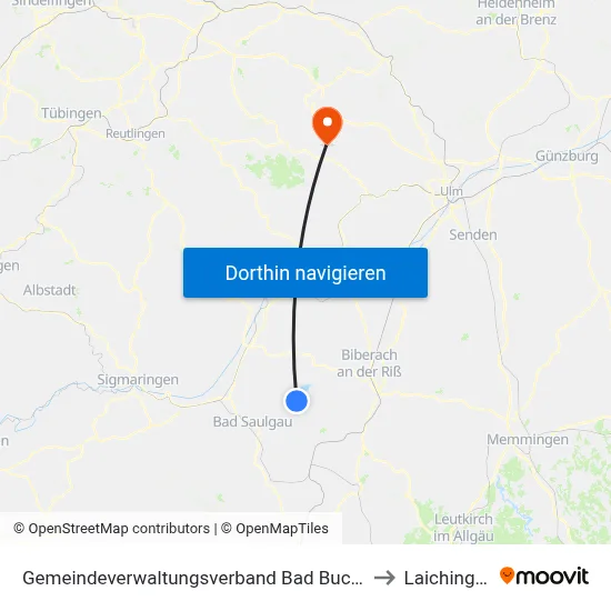 Gemeindeverwaltungsverband Bad Buchau to Laichingen map