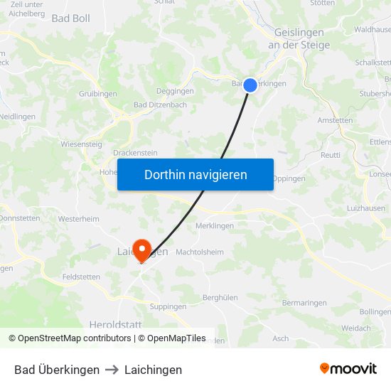 Bad Überkingen to Laichingen map