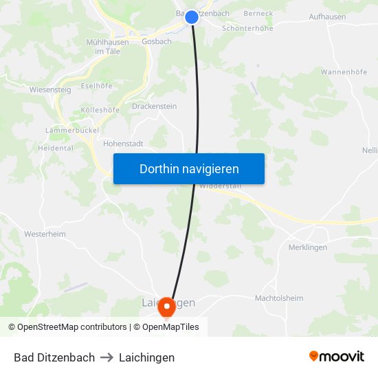 Bad Ditzenbach to Laichingen map