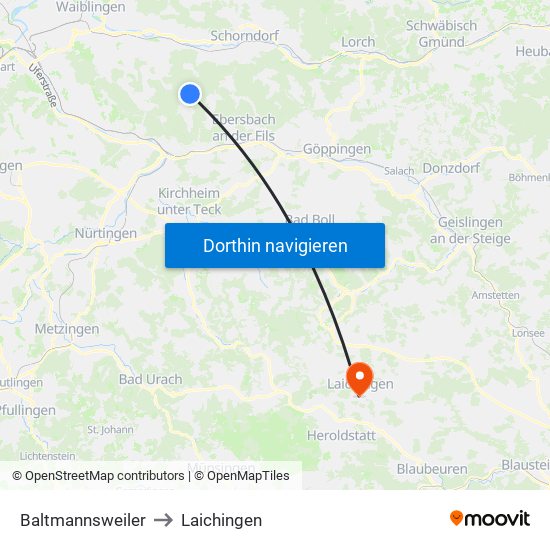 Baltmannsweiler to Laichingen map