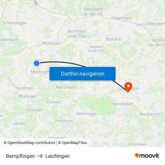 Bempflingen to Laichingen map