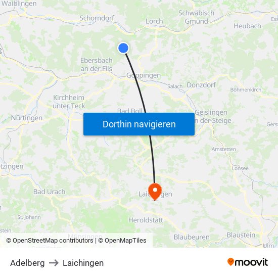 Adelberg to Laichingen map