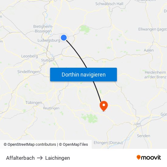 Affalterbach to Laichingen map
