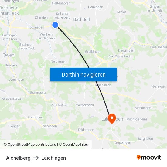 Aichelberg to Laichingen map