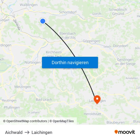Aichwald to Laichingen map