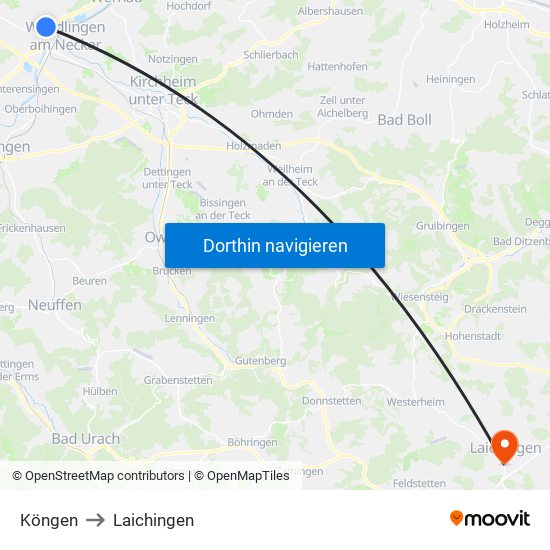 Köngen to Laichingen map