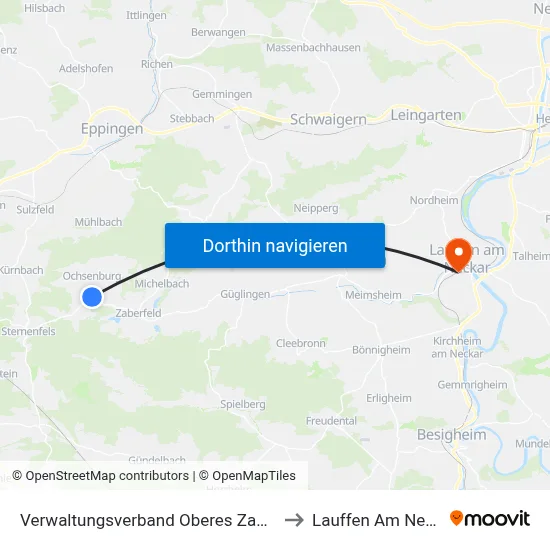 Verwaltungsverband Oberes Zabergäu to Lauffen Am Neckar map